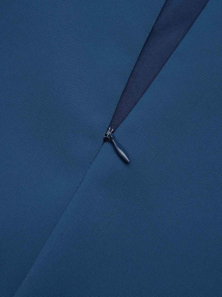2PCS Chemise rayée bleu marine des années 1960 et jupe crayon unies