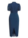 2PCS Chemise rayée bleu marine des années 1960 et jupe crayon unies
