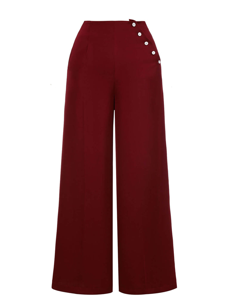 Pantalon large rouge années 1950 boutonné bordeaux