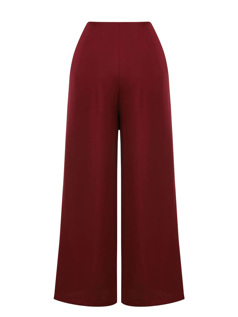 Pantalon large rouge années 1950 boutonné bordeaux