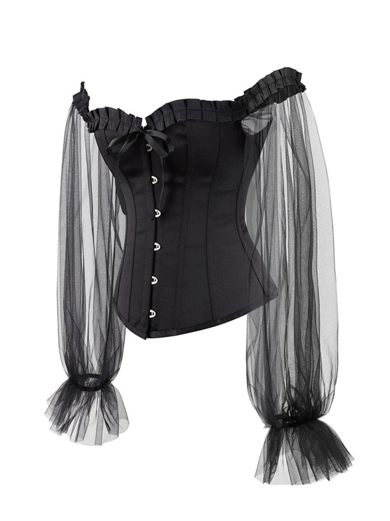 Corset à épaules dénudées à volants Steampunk noir