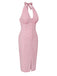 Robe fendue rose à rayures dos nu des années 1960