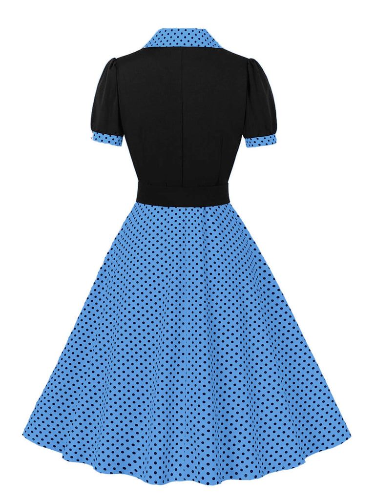 Robe à revers à pois color block des années 1950