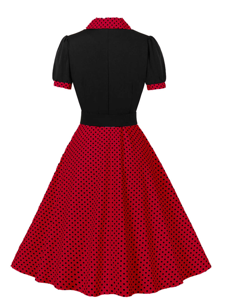 Robe à revers à pois color block des années 1950