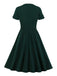 [Grande Taille] Robe trapèze unie à col en V vert foncé de des années 1950