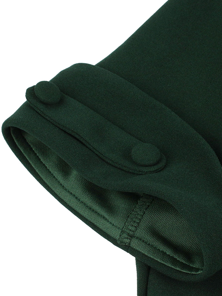 [Grande Taille] Robe trapèze unie à col en V vert foncé de des années 1950