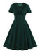 [Grande Taille] Robe trapèze unie à col en V vert foncé de des années 1950