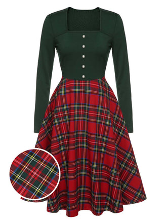 Robe à manches longues à carreaux de Noël des années 1950