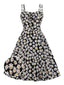 [Grande Taille] Robe marguerite noire à bretelles spaghetti des années 1950