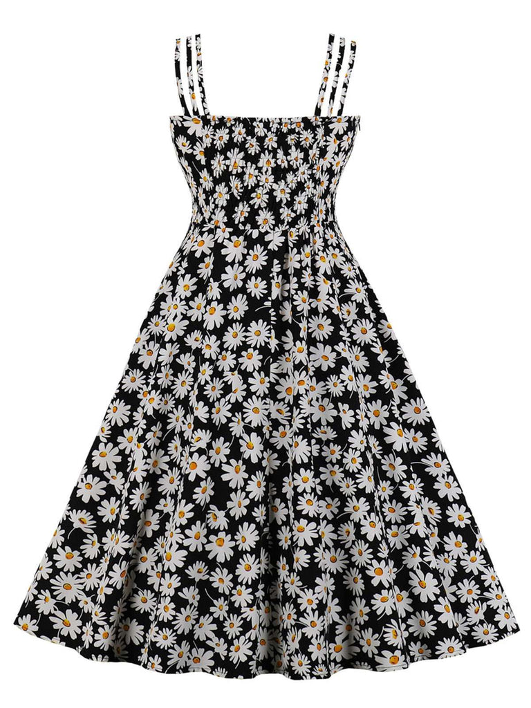 [Grande Taille] Robe marguerite noire à bretelles spaghetti des années 1950