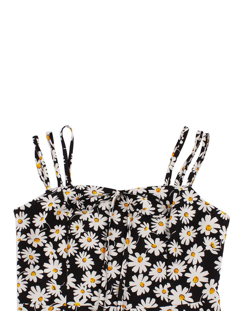 [Grande Taille] Robe marguerite noire à bretelles spaghetti des années 1950