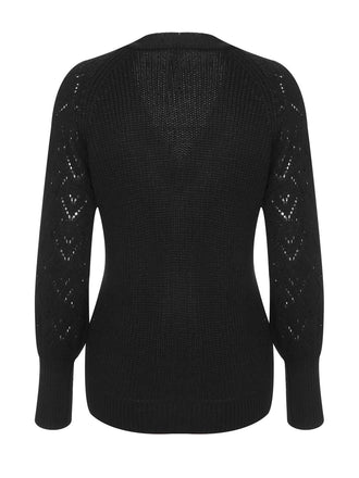 Pull noir à boutons tricotés à col en V des années 1940