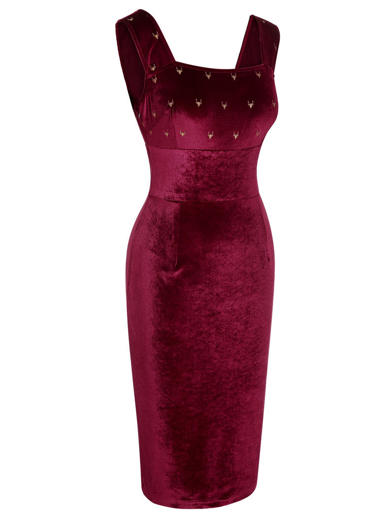 Robe à nœud en velours d'élan des années 1960 rouge vin