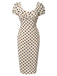 Robe bouffante beige à pois des années 1960 à col carré
