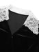 2PCS Haut et jupe sirène en velours et dentelle noir uni des années 1930