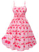 Robe rose à bretelles spaghetti cerise des années 1950