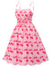 Robe rose à bretelles spaghetti cerise des années 1950