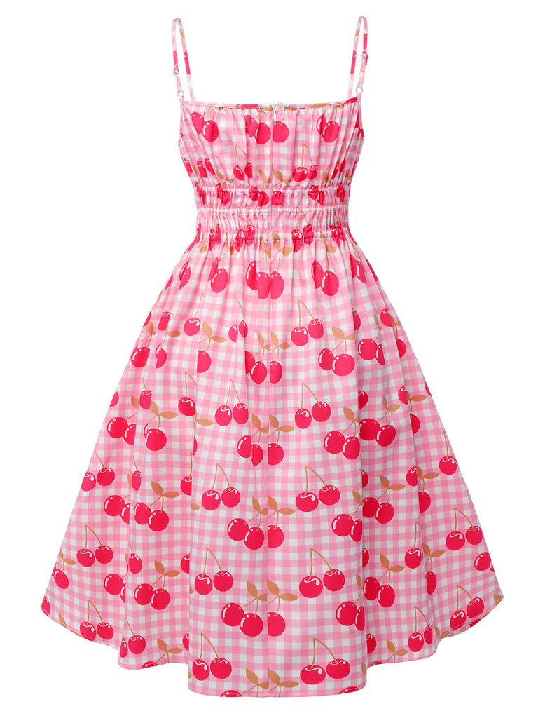 Robe rose à bretelles spaghetti cerise des années 1950
