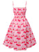 Robe rose à bretelles spaghetti cerise des années 1950