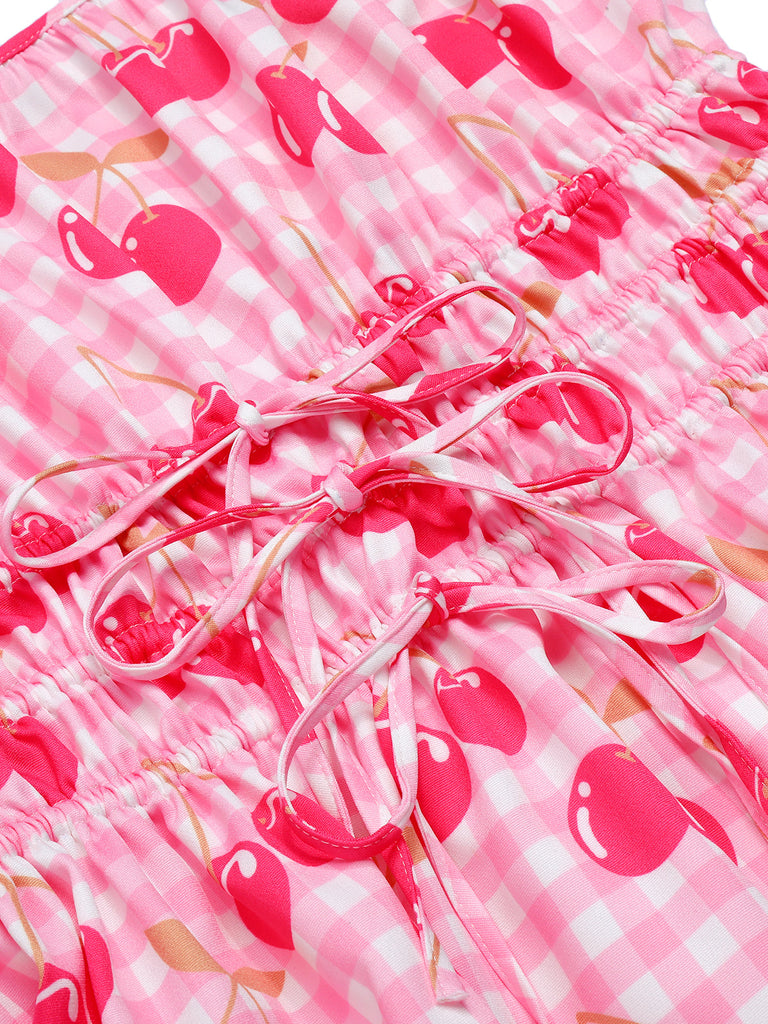 Robe rose à bretelles spaghetti cerise des années 1950