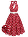 Robe dos nu rouge à pois des années 1950 Cocktail
