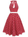 Robe dos nu rouge à pois des années 1950 Cocktail
