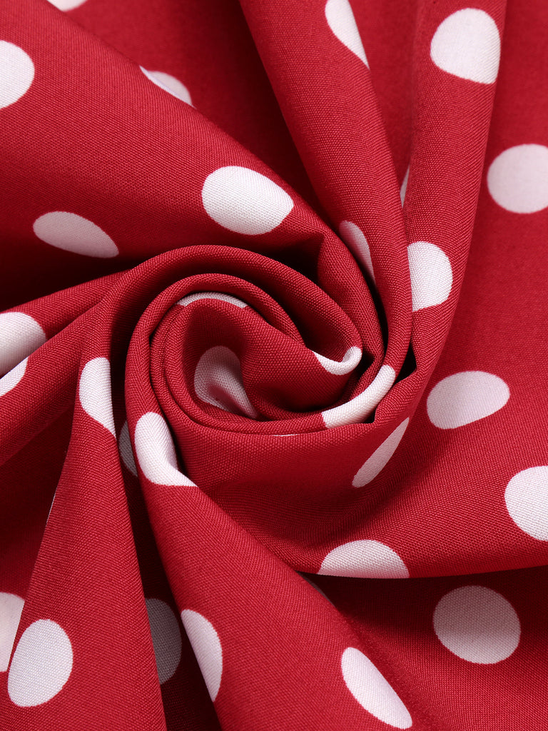 Robe dos nu rouge à pois des années 1950 Cocktail
