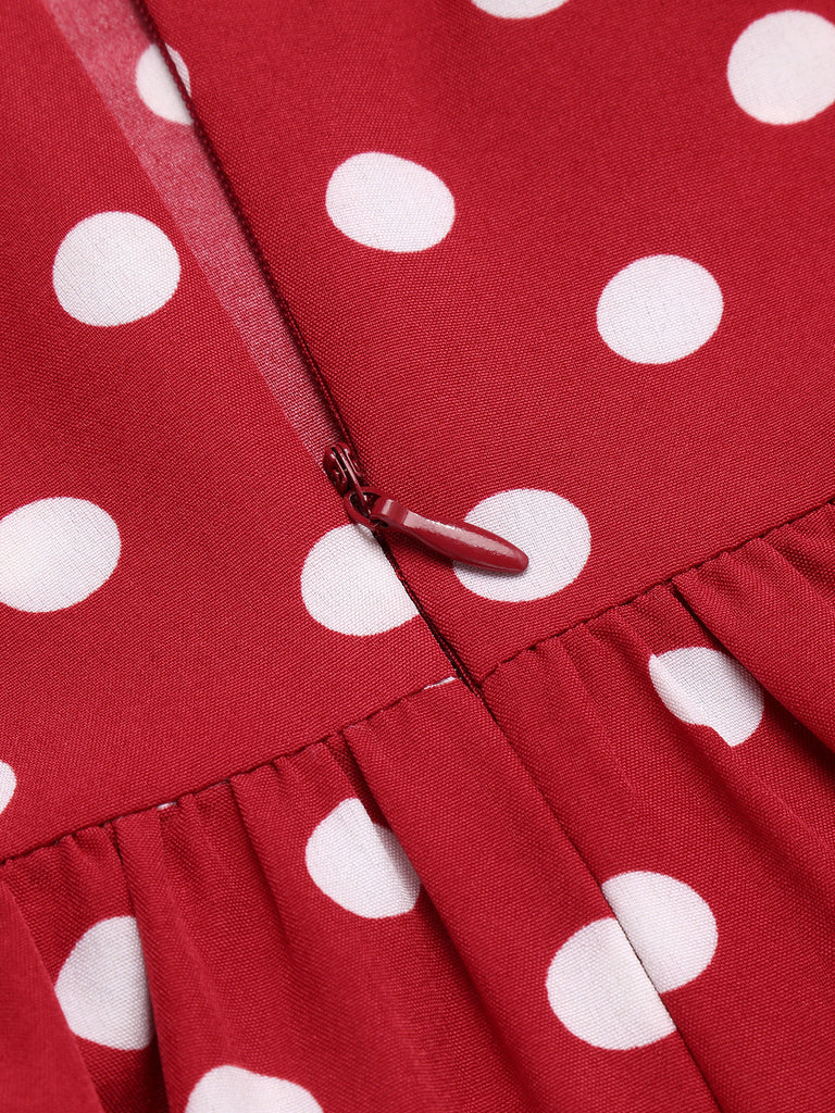 Robe dos nu rouge à pois des années 1950 Cocktail