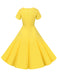 Robe unie à simple boutonnage et col en V des années 1950