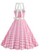 Robe trapèze à ceinture licou à pois bleue des années 1950