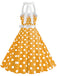 Robe trapèze à ceinture licou à pois bleue des années 1950