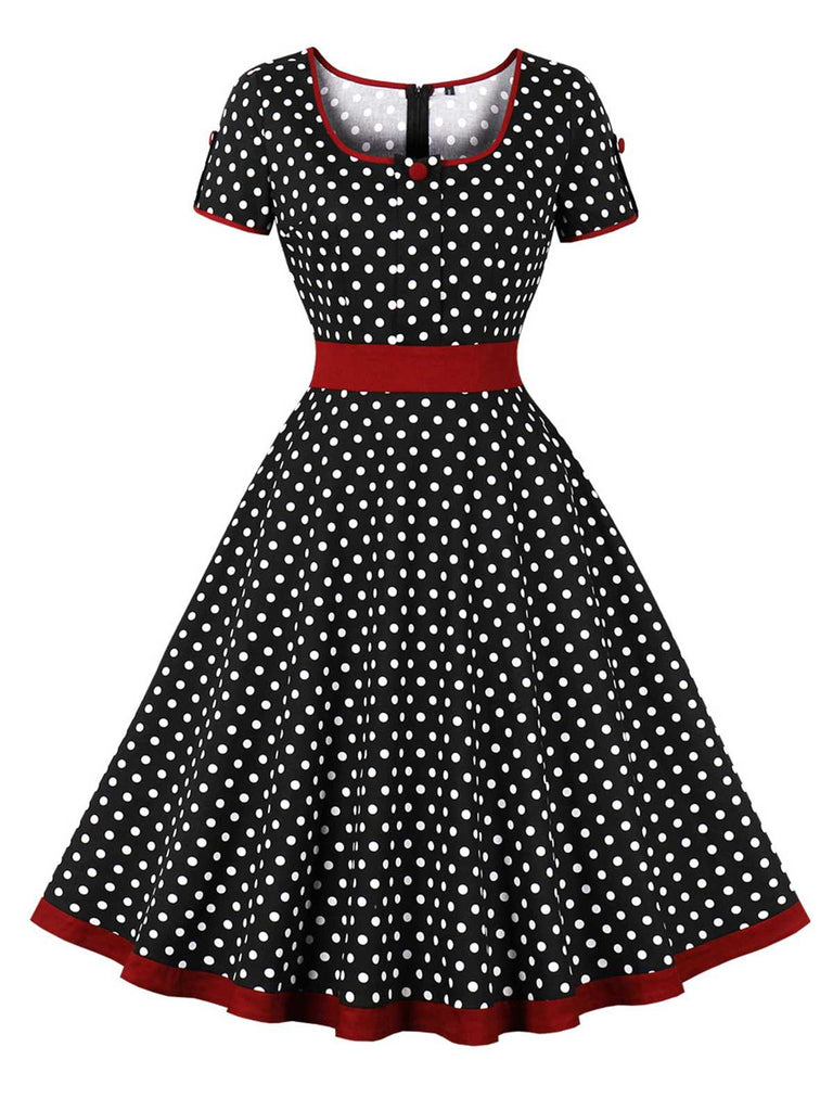 [Prévente] Robe boutonnée à pois contrastés des années 1950
