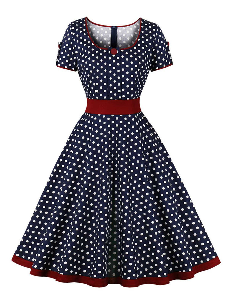 [Prévente] Robe boutonnée à pois contrastés des années 1950