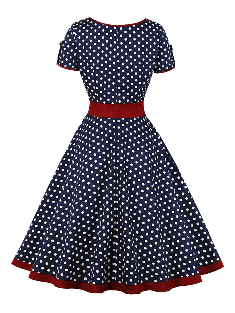 [Prévente] Robe boutonnée à pois contrastés des années 1950