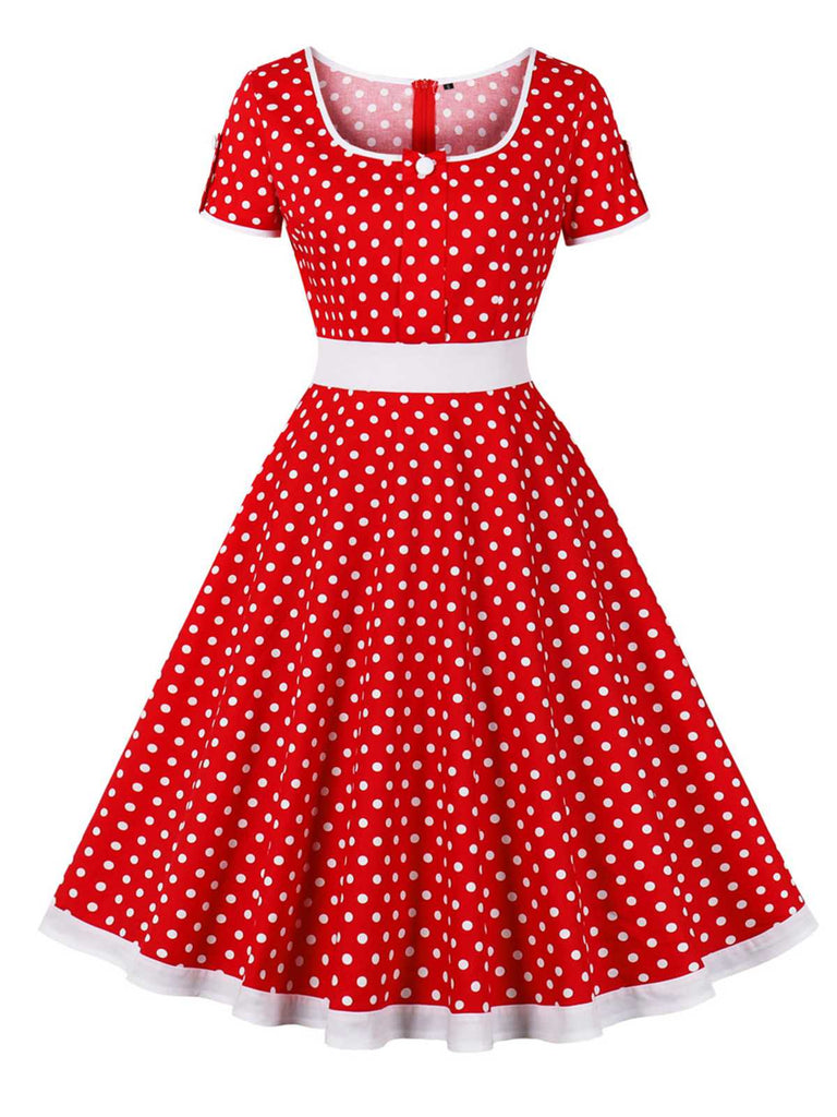 [Prévente] Robe boutonnée à pois contrastés des années 1950