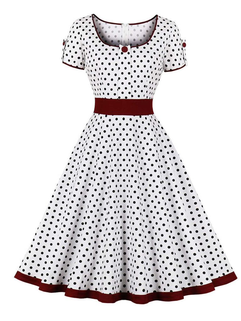 [Prévente] Robe boutonnée à pois contrastés des années 1950