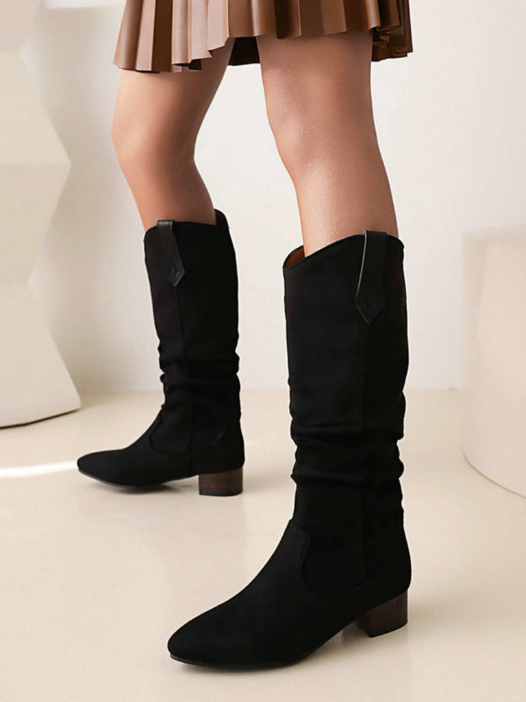 Bottes à talons longs en daim rétro en peluche