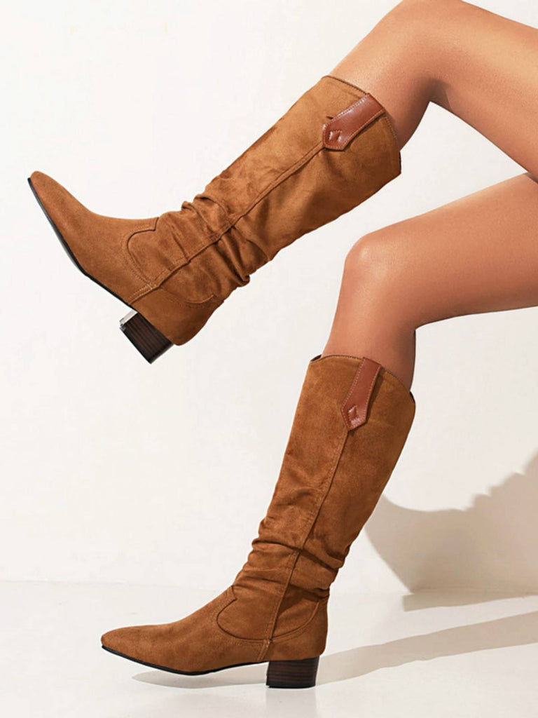 Bottes à talons longs en daim rétro en peluche