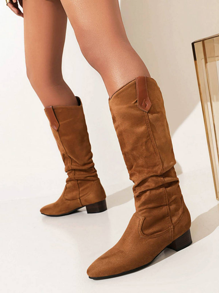 Bottes à talons longs en daim rétro en peluche
