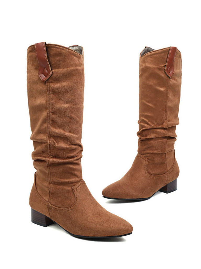 Bottes à talons longs en daim rétro en peluche