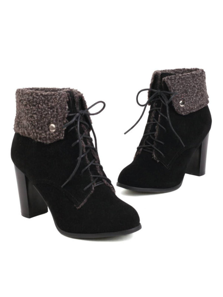 Bottes à talons épais en daim à lacets solides