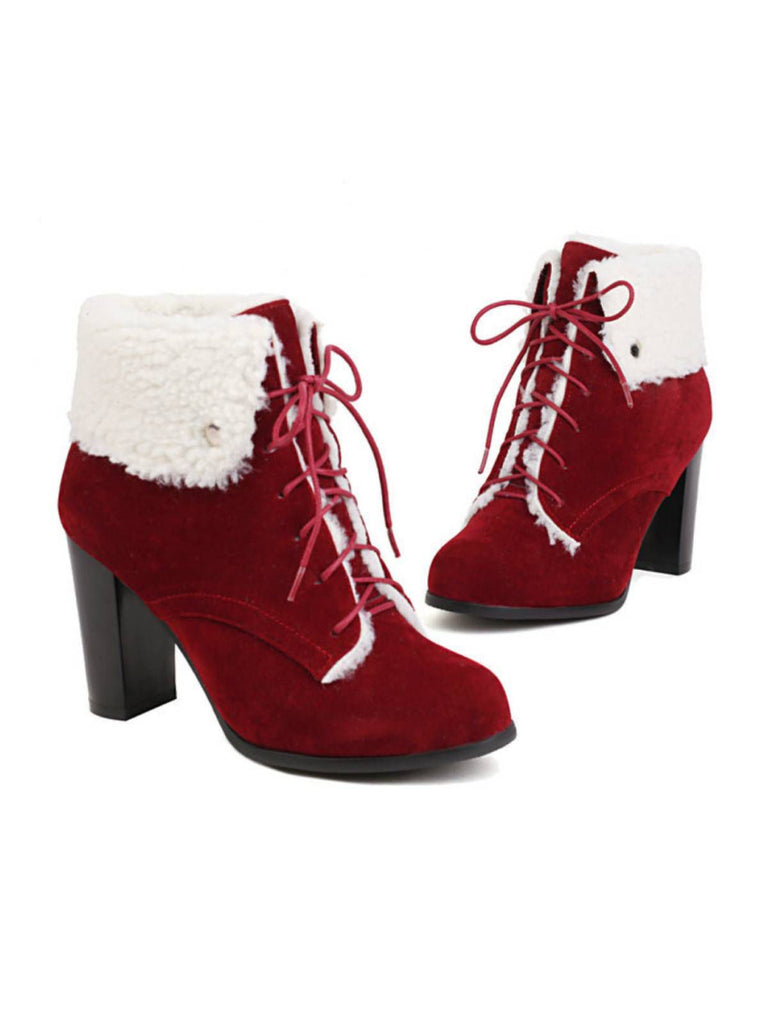 Bottes à talons épais en daim à lacets solides