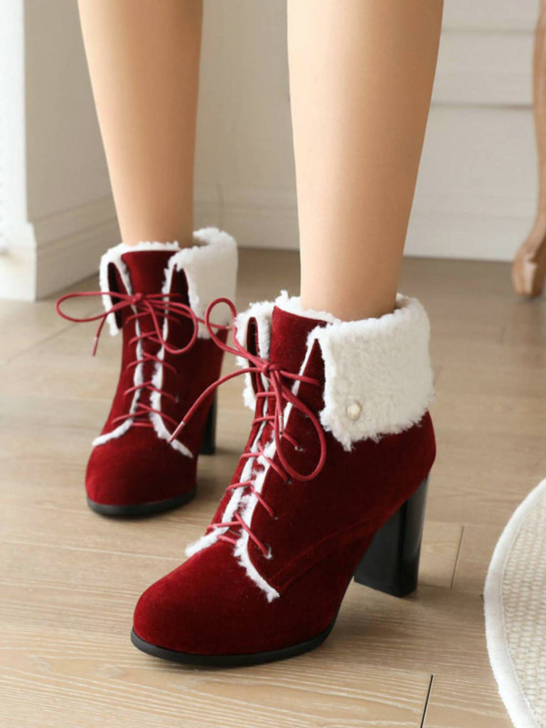 Bottes à talons épais en daim à lacets solides