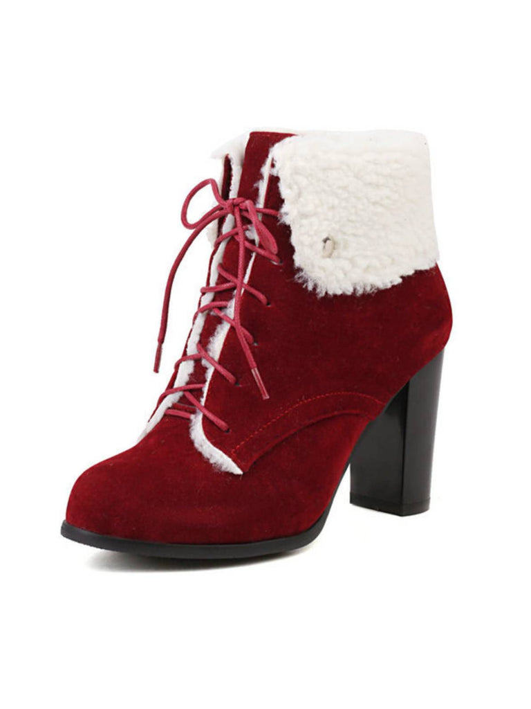 Bottes à talons épais en daim à lacets solides