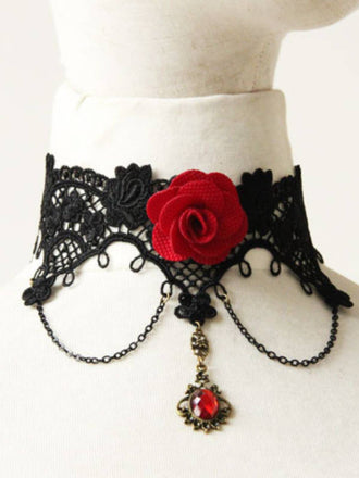 Collier de dentelle de fleur de rose 3D d'Halloween
