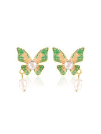 Boucles d'oreilles perle papillon vert rétro