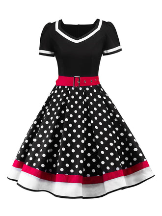 Robe Rockabilly Swing Vintage Années 50 Pois Ceinturée Cocktail Pin Up