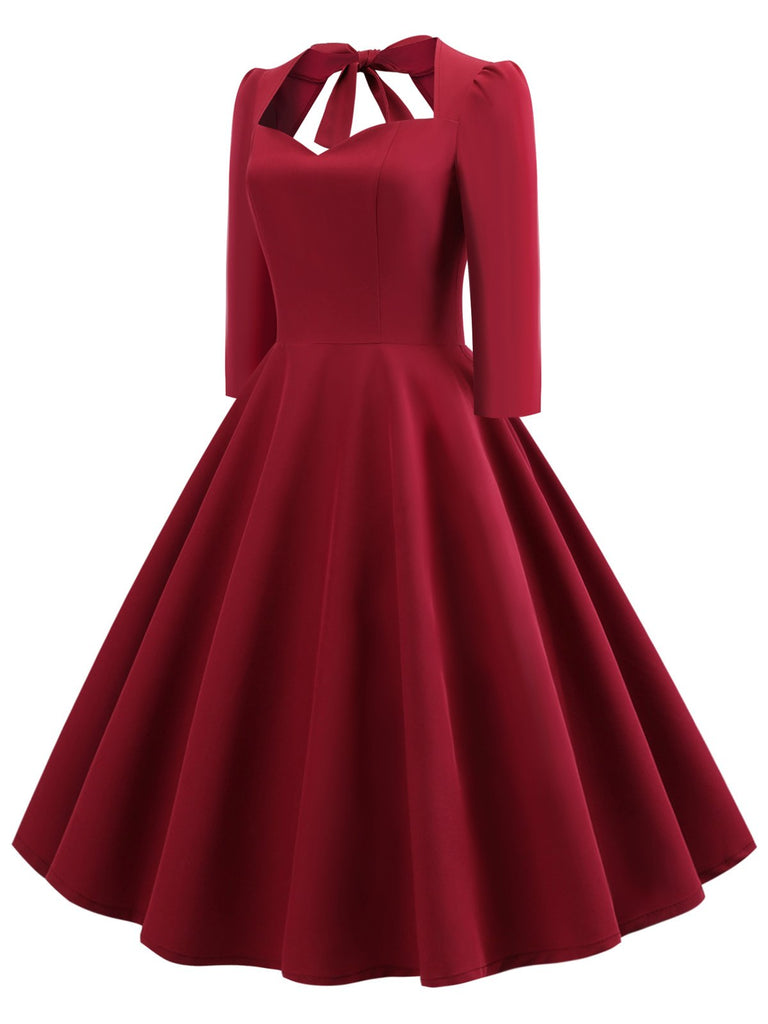 Robe Vintage Années 50 Unie à Manches 3/4