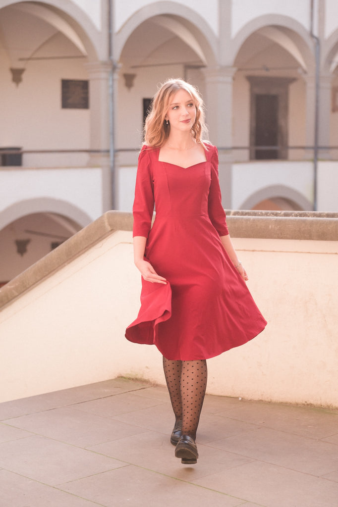 Robe Vintage Années 50 Unie à Manches 3/4