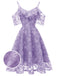 Robe Vintage Année 50 à Volants Dos Nu en Dentelle Violet Cocktail